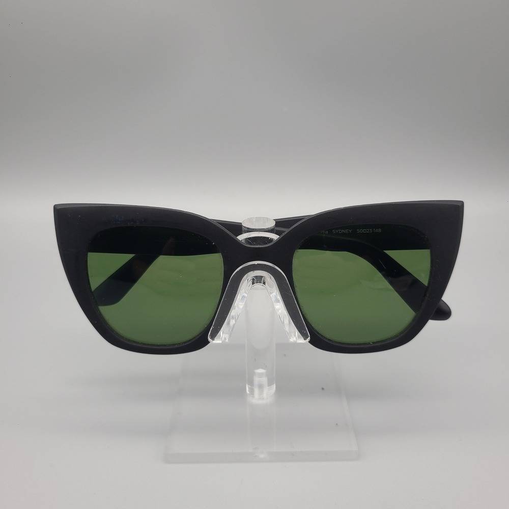TOMS Traveler Collection Sydney Matte Black Cat Eye Sunglasses Green Lens 50-23